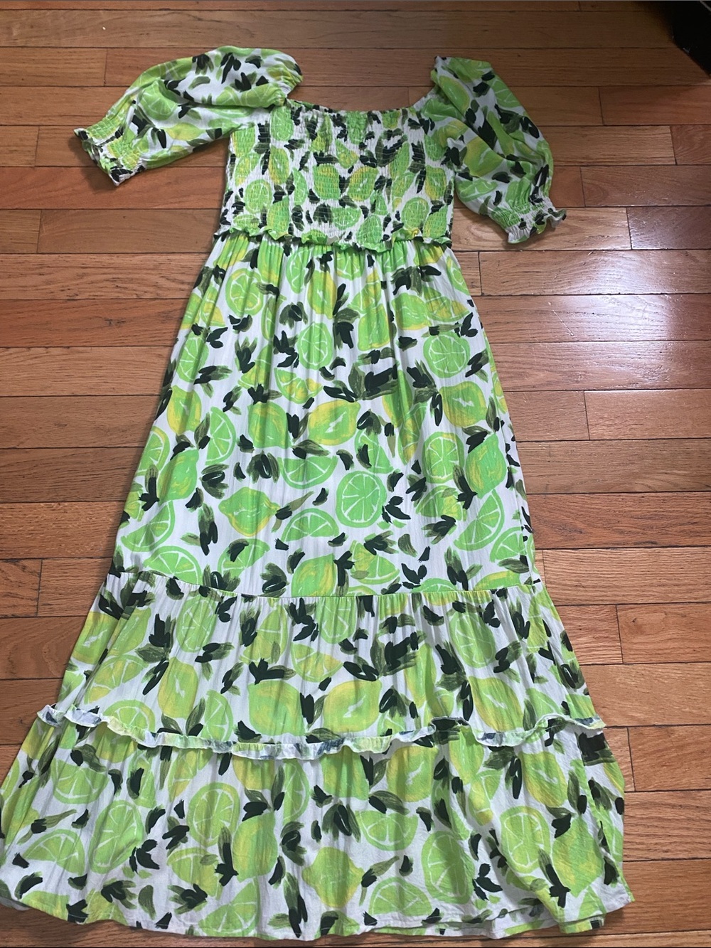 Steve Madden Lime Green & White Citrus Print Maxi Dress